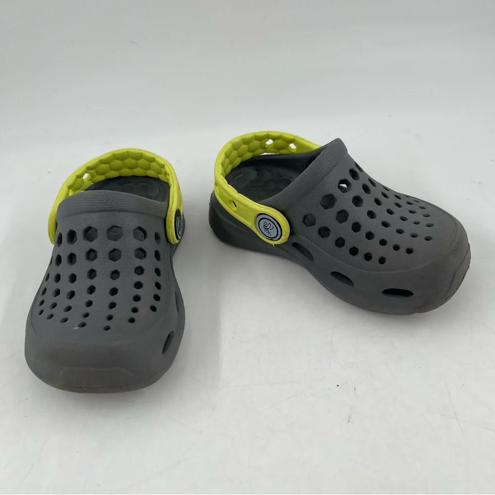 Joybees Unisex Toddler Gray Yellow Ventilated Mules Clogs Shoes - Size 4/5 Child